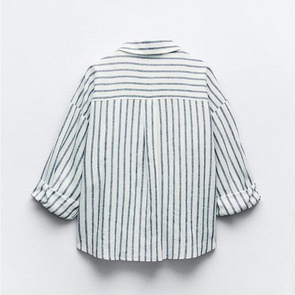 Zara STRIPED LINEN BLEND TOP Size Large - Picture 7 of 13